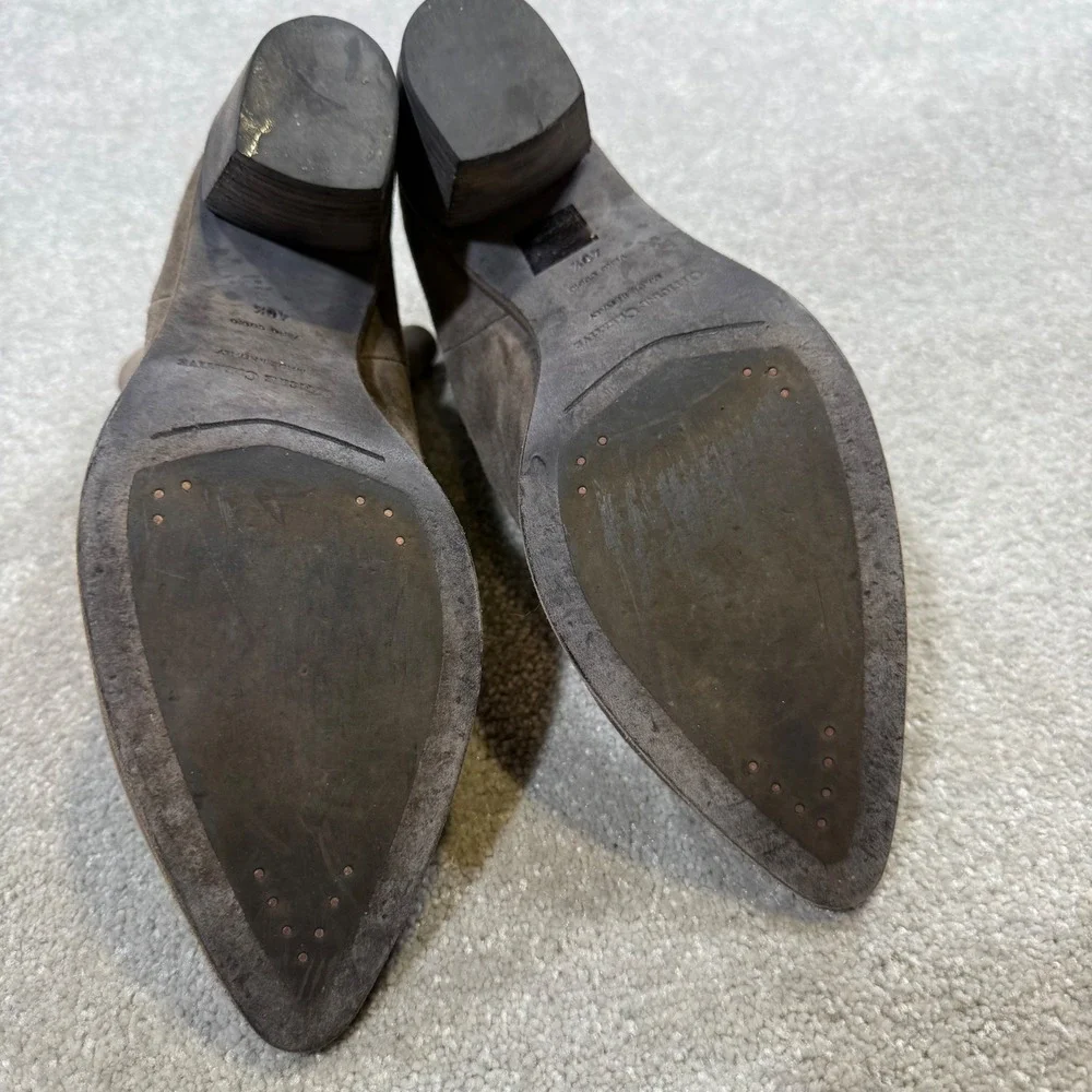 Officine Creative Suede Ankle Boots Taupe Gray Western Pointed Toe EU 40.5 Italy